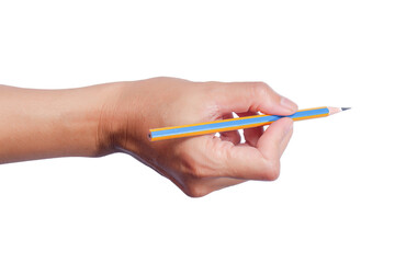 a woman's hand holding a pencil isolated on white. png image
