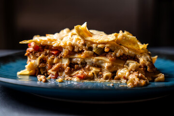 Classic homemade beef lasagna slice