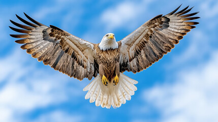 Fototapeta premium Majestic eagle soaring blue sky with powerful wings spread wide, showcasing its beauty