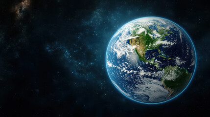 Obraz premium Earth seen from space with vibrant blue oceans and green continents, showcasing beauty