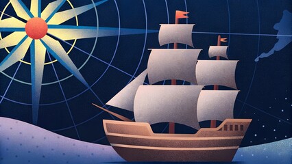 Sailing ship on the sea concept of Columbus Day