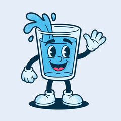 Cute Water Glass Mascot Vector Illustration – Funny Cartoon Drink Character Design