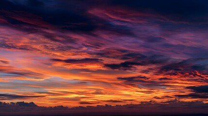 Beautiful sunset sky with vibrant colors dramatic clouds nature background scenic view twilight landscape horizon