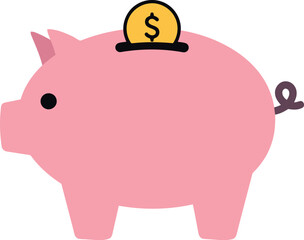 Pink piggy bank with golden coin money savings finance vector