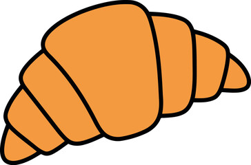Golden croissant doodle simple pastry icon bakery breakfast food art vector