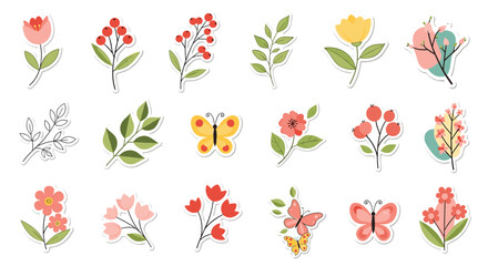 A charming collection of delicate floral elements and whimsical butterflies perfect for creative projects.