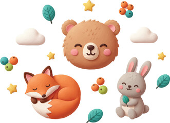 Cute Cartoon Animal Faces Collection Illustration