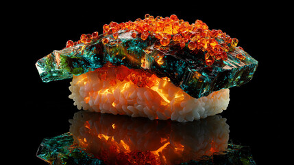 Obraz premium Gourmet sushi with caviar and vibrant colors on black background