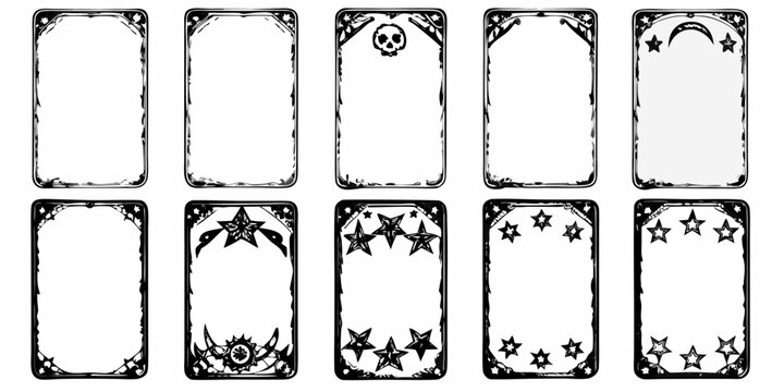 Collection of ten decorative black and white frames with celestial and gothic elements