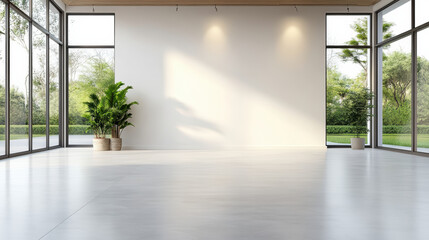 Fototapeta premium Spacious modern interior with large windows, natural light, and minimalist design