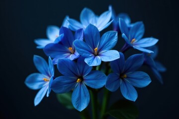 Vibrant blue flowers, dark background Close-up, lush bouquet , background, dark