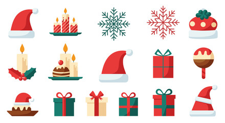 A Festive Collection of Christmas Icons Including Hats Candles Snowflakes And Gifts.