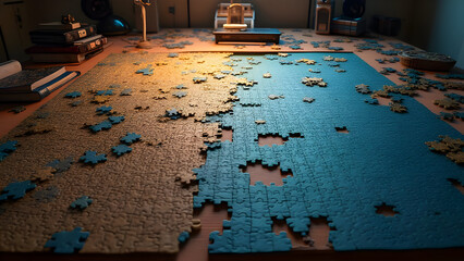 Unfinished jigsaw puzzle as metaphor for problem solving.
