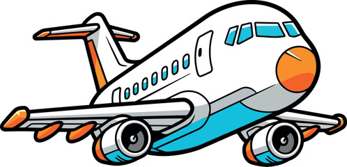 Cartoon airplane flying high sky adventure travel transportation vector