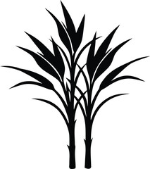 Fototapeta premium Sugarcane silhouette vector illustration with detailed stalks and leaves