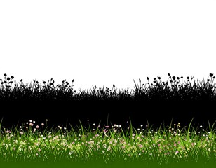 Green Grass Field Silhouette Illustration.