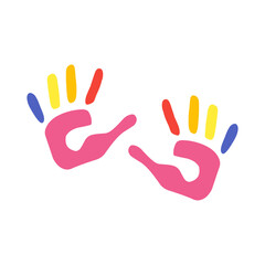 Colorful Handprints Artwork on White Background.