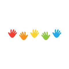 Colorful Handprints in a Row on White Background.