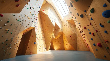 Indoor climbing gym with colorful rock walls.