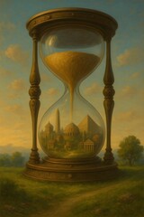 "Ancient Civilizations Trapped in Surreal Hourglass of Time"
