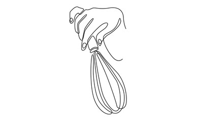continuous line art of hand holding whisk illustration