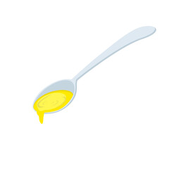 Spoon of olive oil icon vector, Metal silver spoon full of oil. Flat vector illustration design isolated on white background.