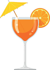 Refreshing orange cocktail with orange slice and umbrella vector