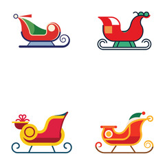 Christmas Sleigh Icon set | Flat Holiday Symbol with Santa’s Sleigh