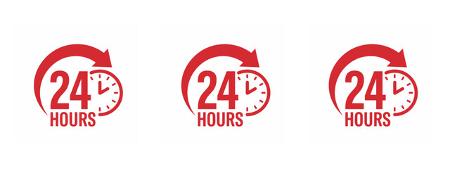 24 Hours Clock Icon, 24 hours support icon Vector Illustration.