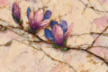 Hand-painted magnolia blossoms on a textured, marbled, off-white and pale pink background