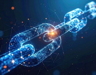 Glowing chain links, interconnected network digital design