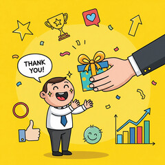 Employee Recognition Receiving Gift, Trophy, and Appreciation from Boss