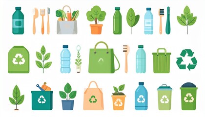 Flat Minimal Vector Eco Lifestyle Icon Set
