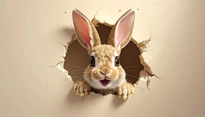 Cute bunny peeking through a hole in a wall (1)