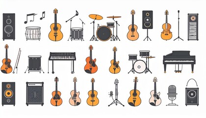 Flat Minimal Vector Music Icon Set
