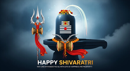Hindu Festival Maha Shivratri with Lord Shiva and Typography In Hindi Text writing maha shivratri