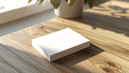 Fototapeta premium Blank Business Card Mockup on a Wooden Desk