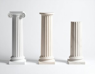Three classical white columns against a white backdrop