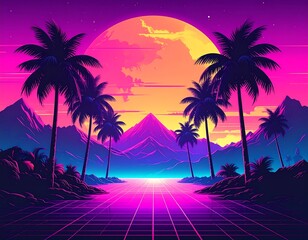 Fototapeta premium Retro Futuristic Tropical Paradise.