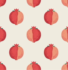 Vector design of A minimalist flat design featuring a stylized pomegranate pattern, with bold geometric shapes and vibrant colors, the pomegranates 
