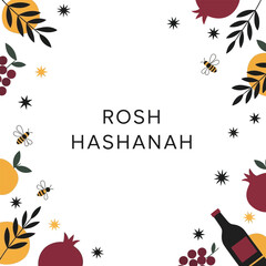 Modern Rosh Hashanah Card Vector with Minimalist Symbols