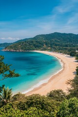 Fototapeta premium Tropical Beach Cove Turquoise Water Sandy Shore Green Hills