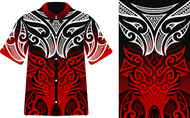 Polynesian Tribal Shirt Red, Black, and White Tattoo Style, Hawaiian, traditional, cultural dress, T-shirt with Tribal and Floral Motifs, Samoan Maori People Of New Zealand, Tribal T-Shirt Design Feat