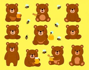 Obraz premium Cute cartoon bears with honey