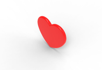 red heart top view with shadow 3d render