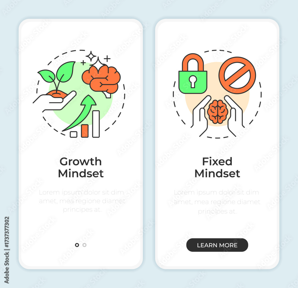Wall mural self management skills onboarding mobile app screen. mindset improvement. walkthrough 2 steps editab