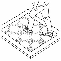 Vector art of person walking on patterned tile, showcasing a stylish flooring design with geometric shapes and circular motifs, adding a touch of elegance and modernity to the space