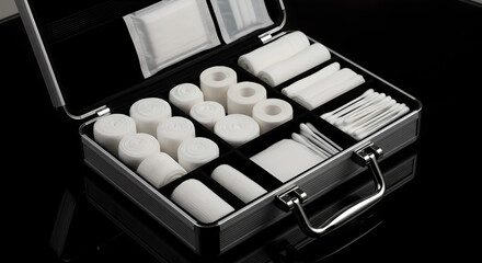 An Open First Aid Kit on a Dark Background
