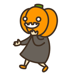 ハロウィンのカボチャをかぶった子供