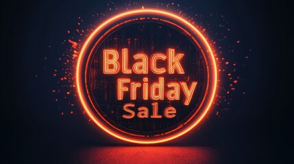 Black friday sale neon sign with red light on dark background for promotion and discount event, marketing idea